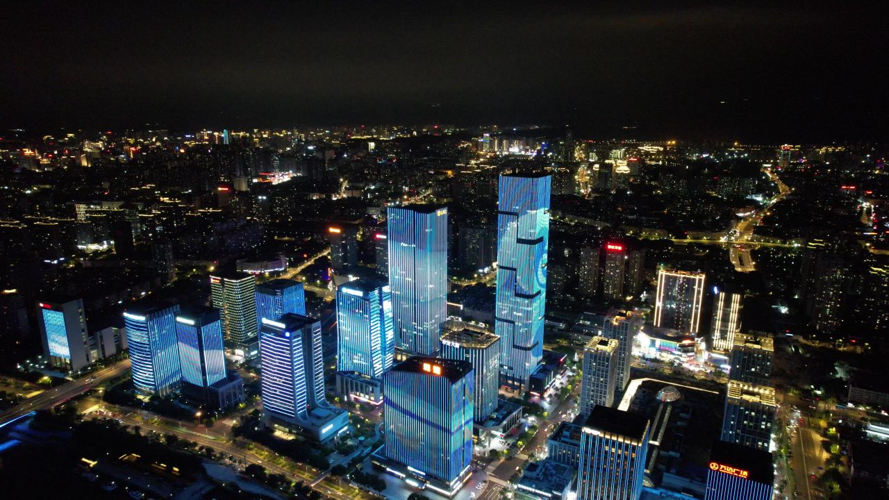 福建福州城市夜景灯光航拍