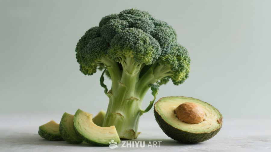 西兰花与牛油果静物摆拍