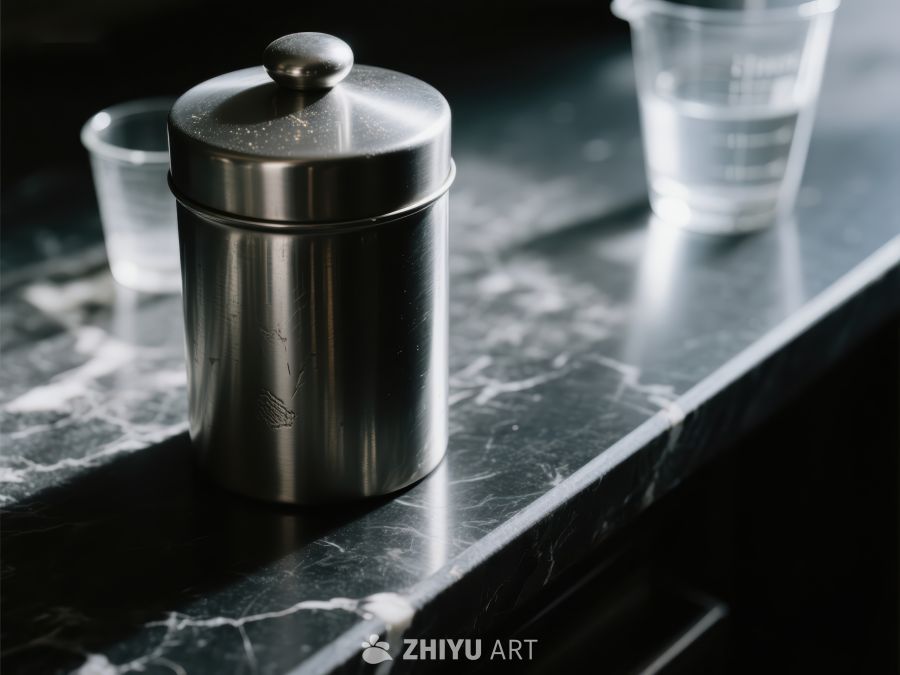 不锈钢罐置于大理石台面 21
