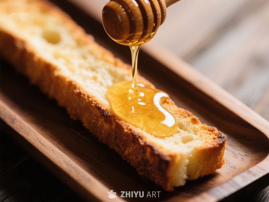 蜂蜜缓缓滴落于面包之上