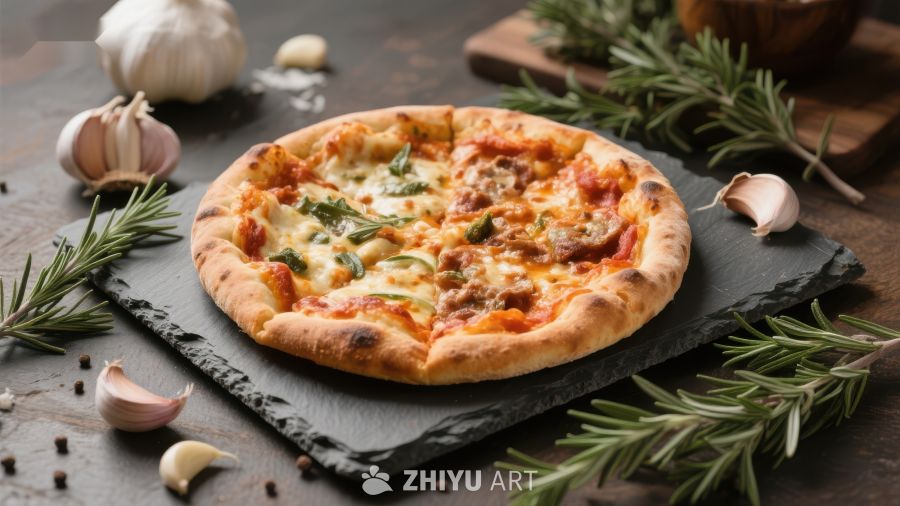 香草与大蒜点缀的美味披萨