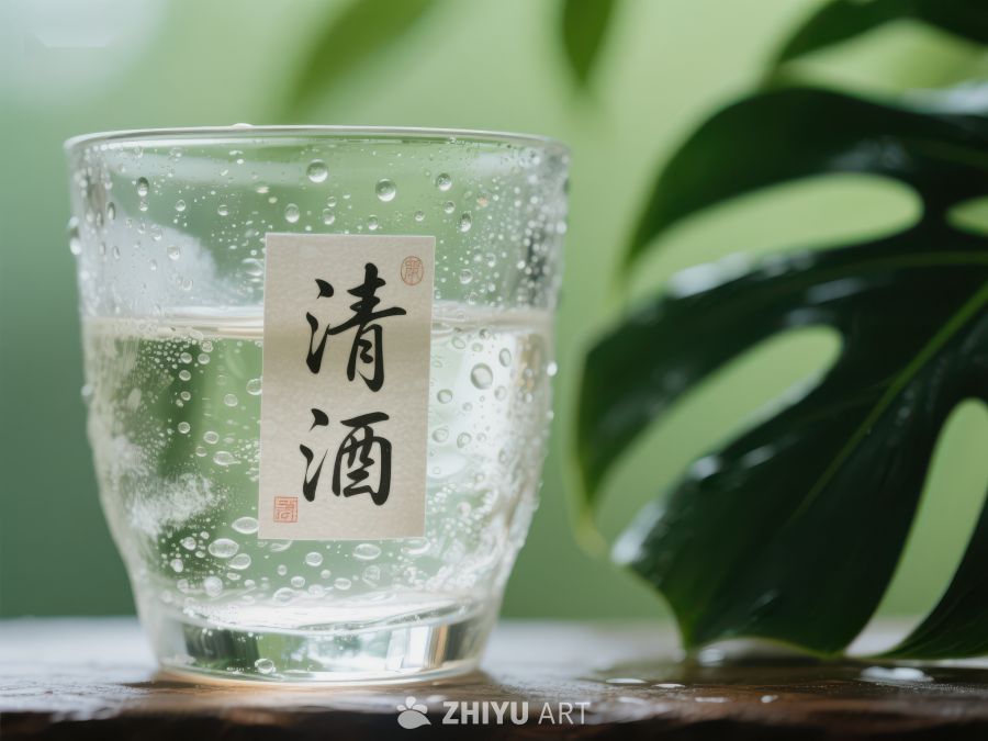 清酒杯与绿叶的静谧组合 157