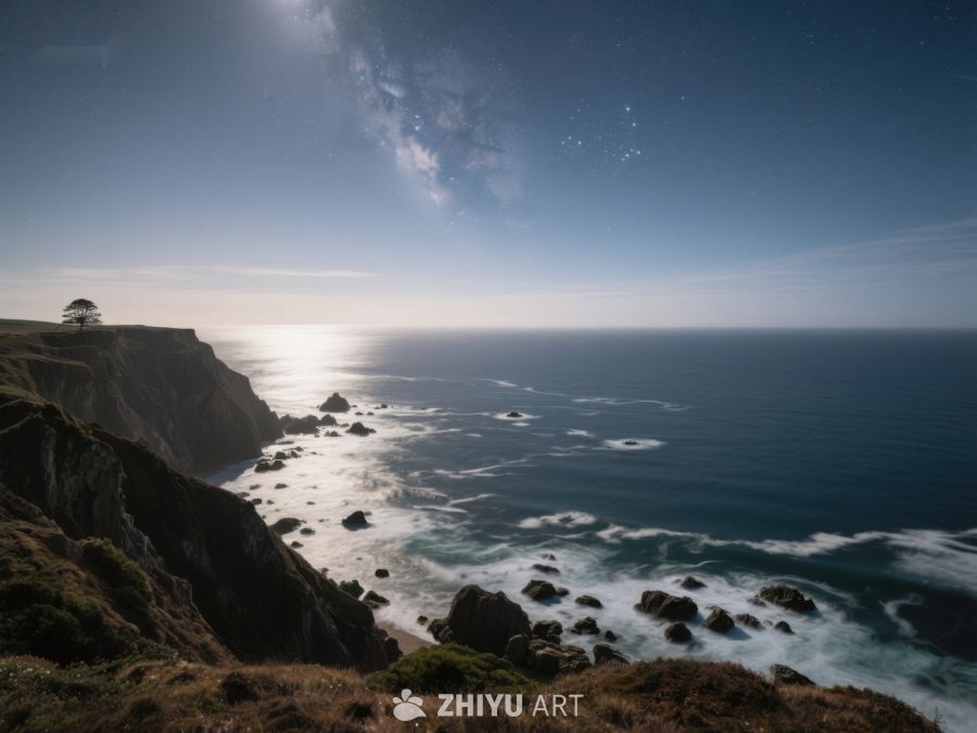 海岸悬崖下的星空与海浪 16