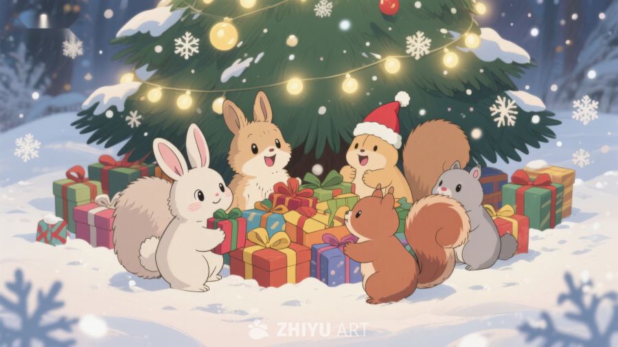 圣诞树下动物们的欢乐时光 200
