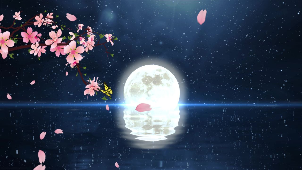 唯美大海上升月亮白月光蓝色夜空圆月明月大屏幕舞台LED视频  144