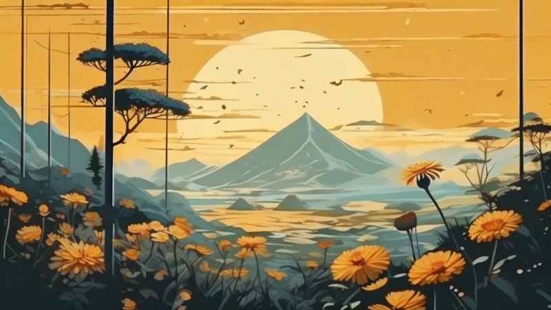 植物抽象黄色静态插画 41