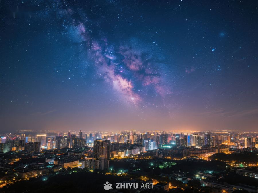夜空银河下的城市灯火 365