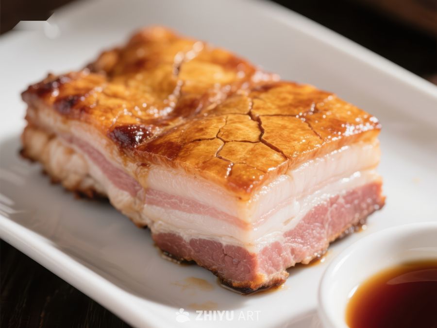 酥脆五花肉配酱油碟