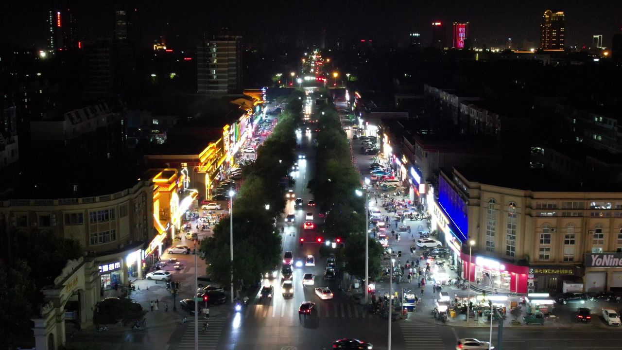 城市夜景人间烟火气息夜宵摊航拍山东东营 