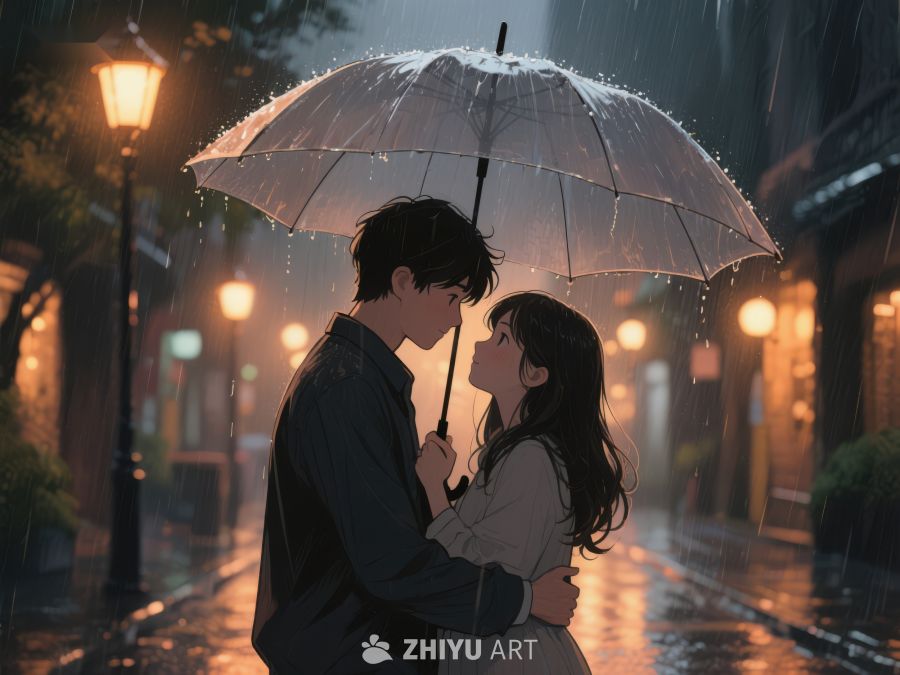 雨夜伞下情侣相拥 1077