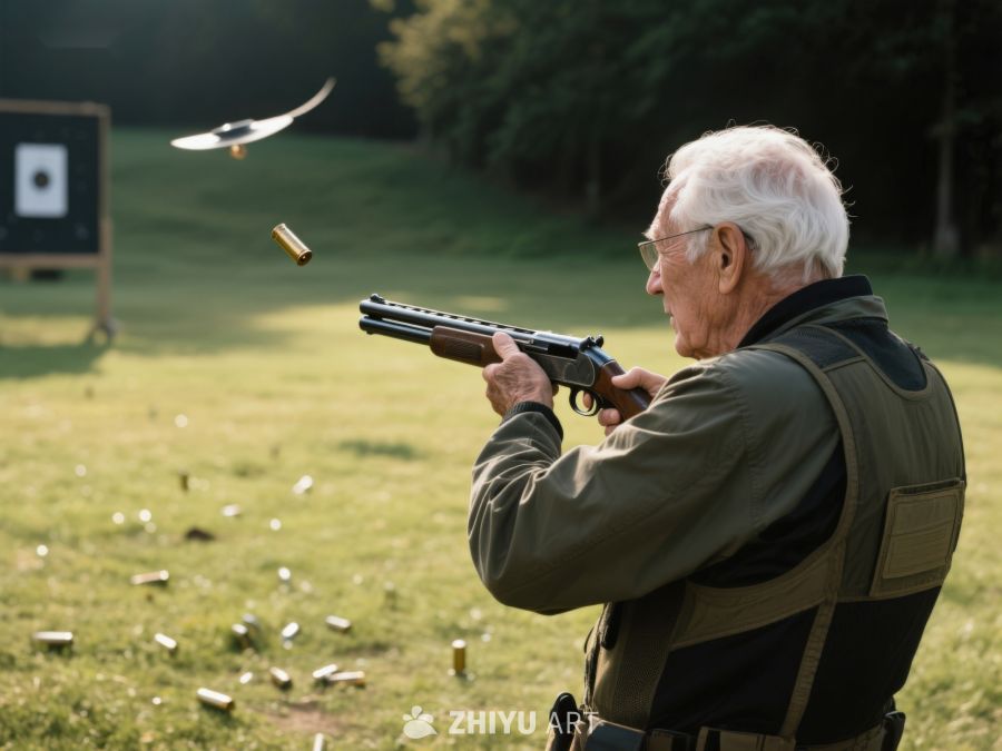 老人进行飞碟射击训练 434