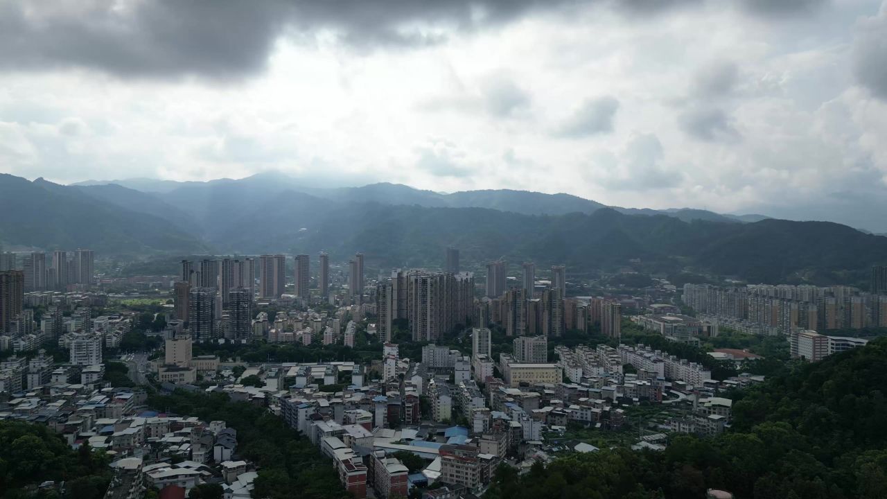 航拍福建龙岩城市大景