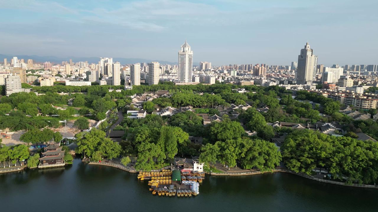  航拍浙江宁波天一阁月湖景区