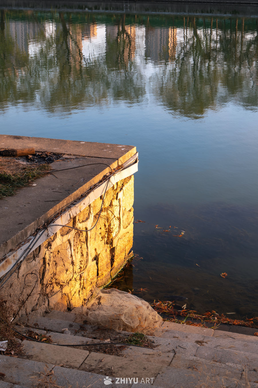 黄昏水边的静谧角落