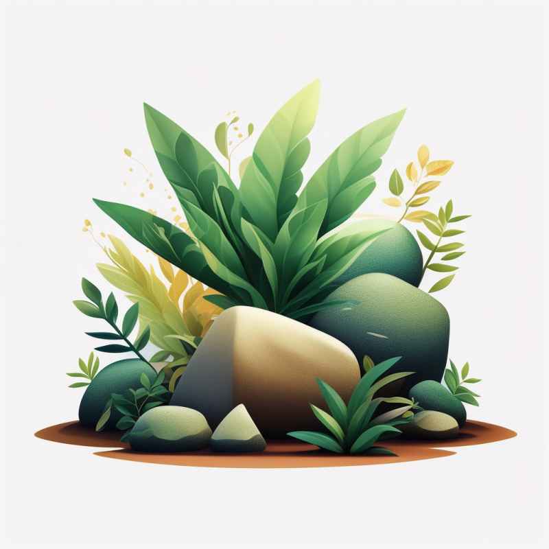 透明背景上的绿色植物与岩石 16
