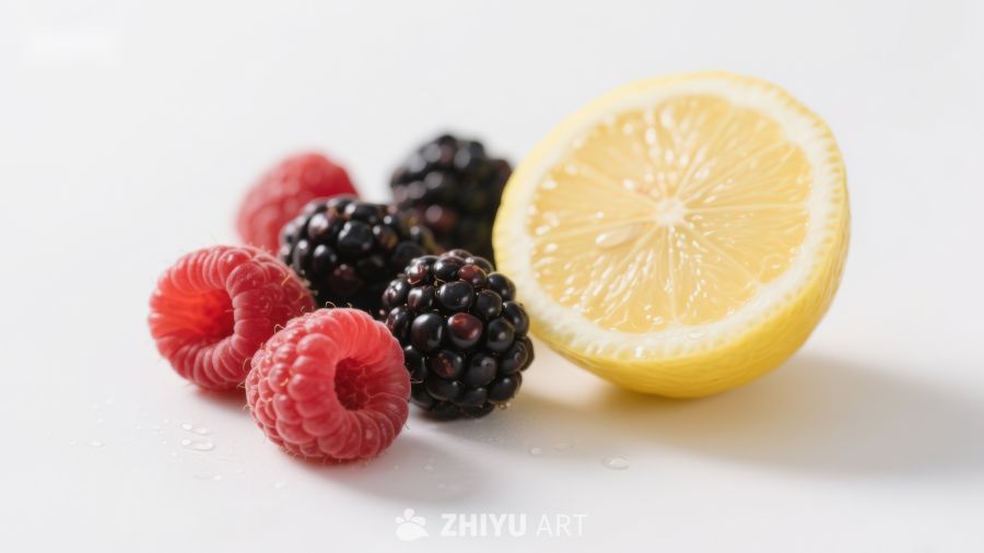 新鲜水果组合：浆果与柠檬