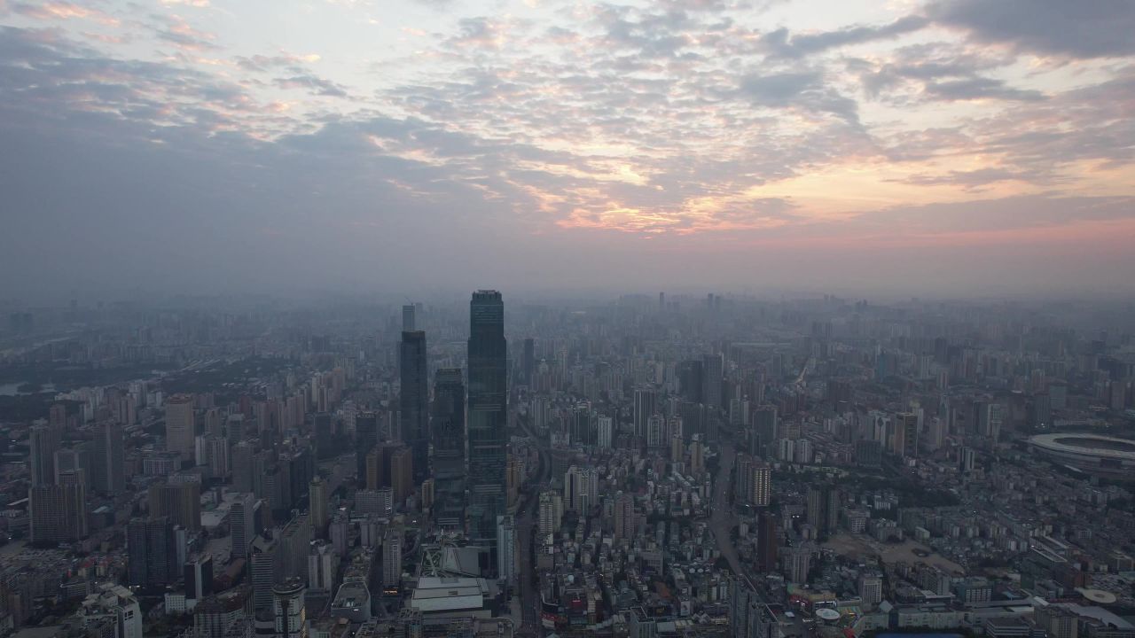 湖南长沙清晨日出航拍