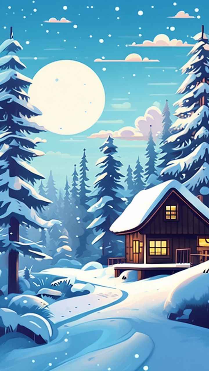 雪景唯美插画小屋 62