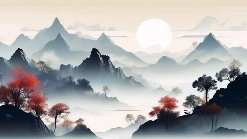 国风水彩画山水风景插画 31