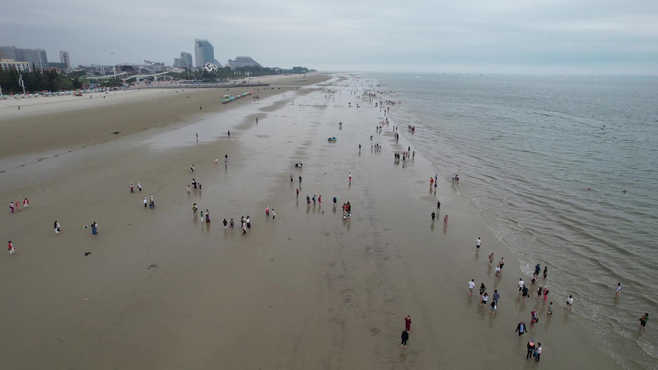 大海海洋沙滩广西北海银滩航拍