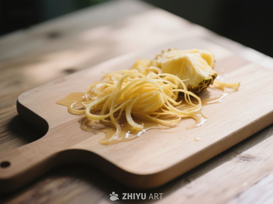 螺旋切片的菠萝置于木质砧板上 327