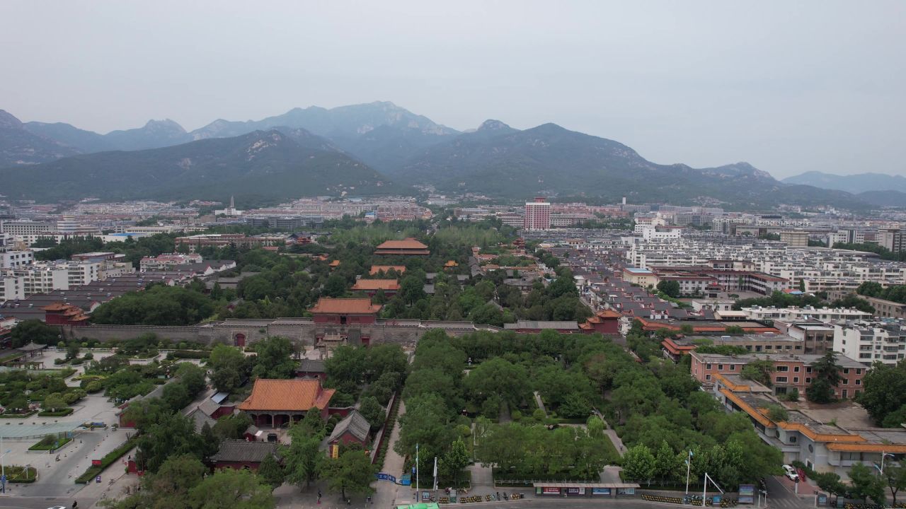 山东泰安城市风光航拍 