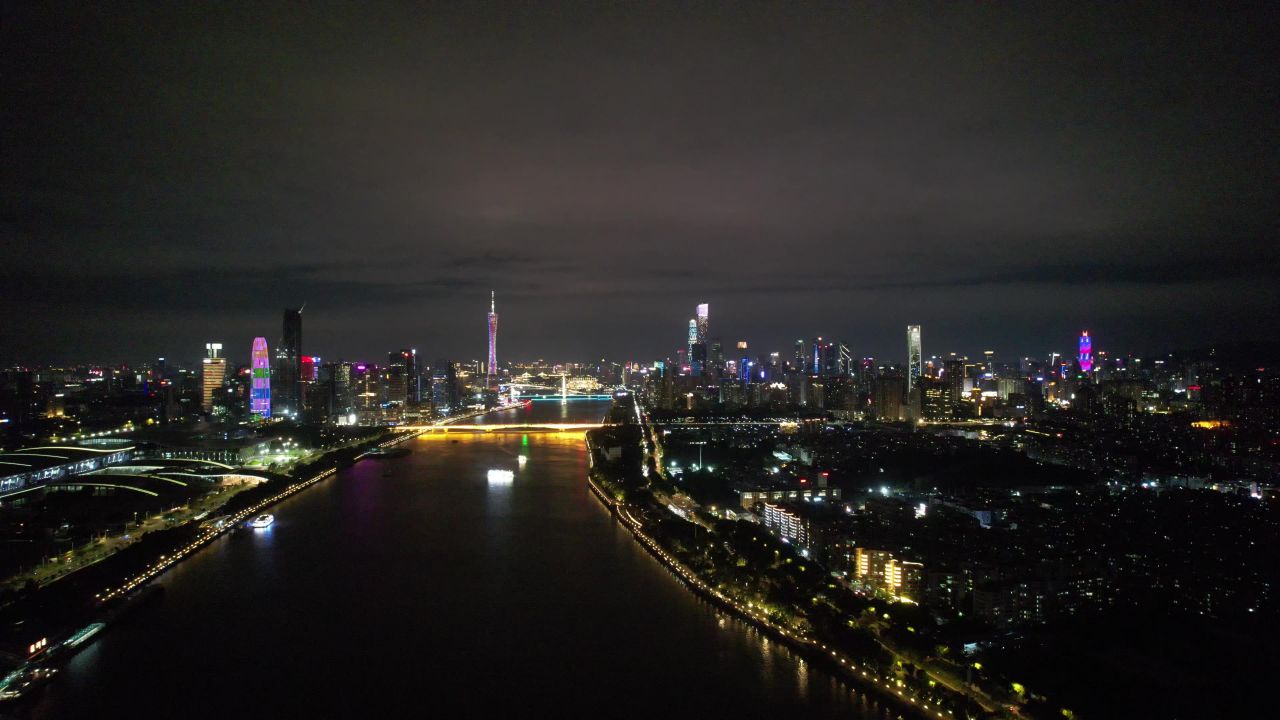 广州塔珠江夜景灯光航拍 