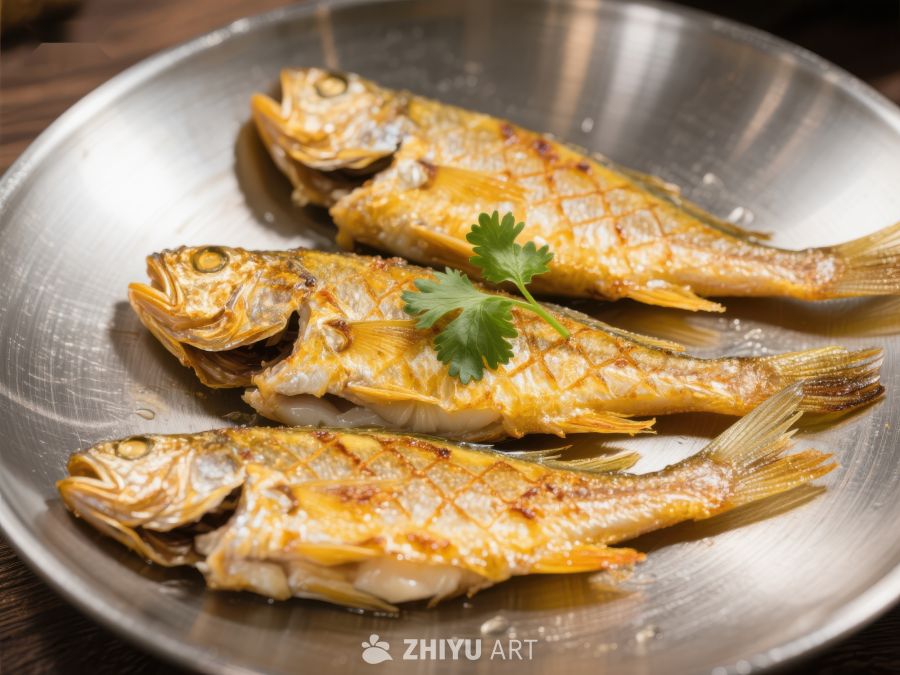 金黄煎鱼配香菜 345
