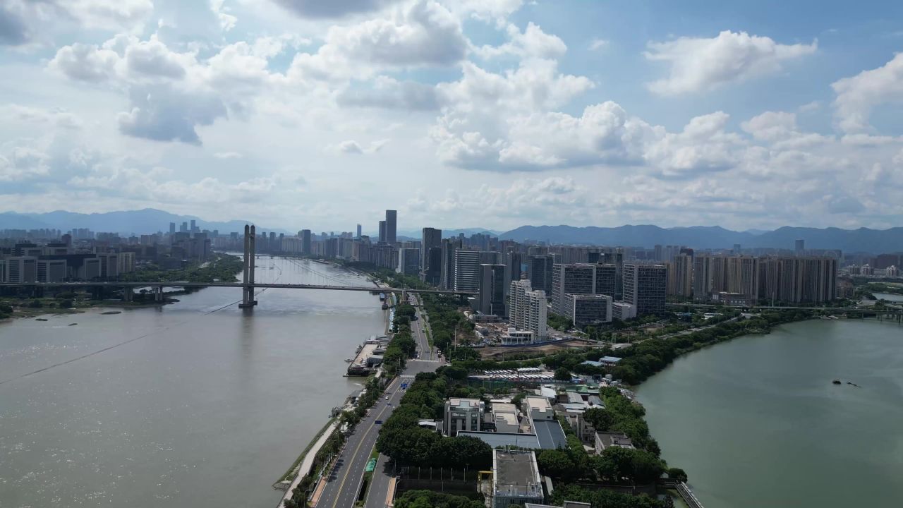 航拍福州闽江鼓山大桥