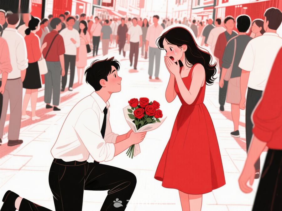 街头求婚，玫瑰见证浪漫瞬间 377