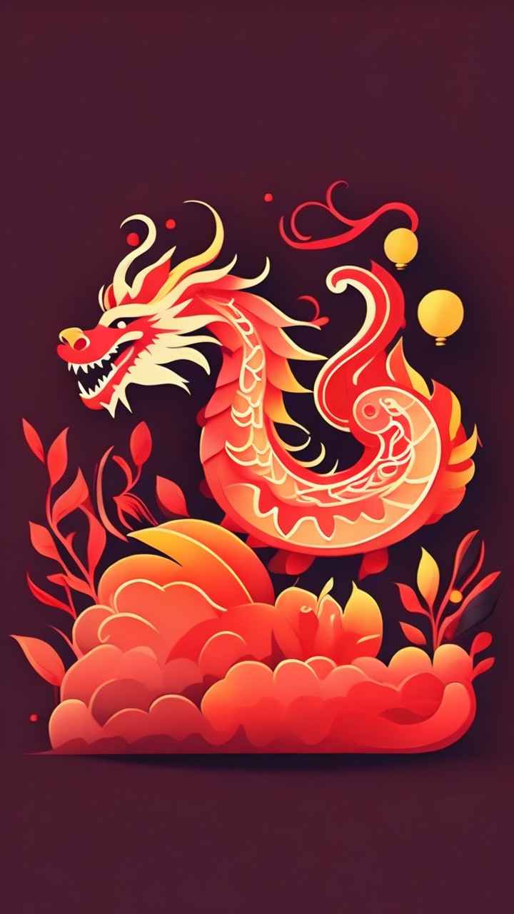 过年春节游龙灯简约插画 6