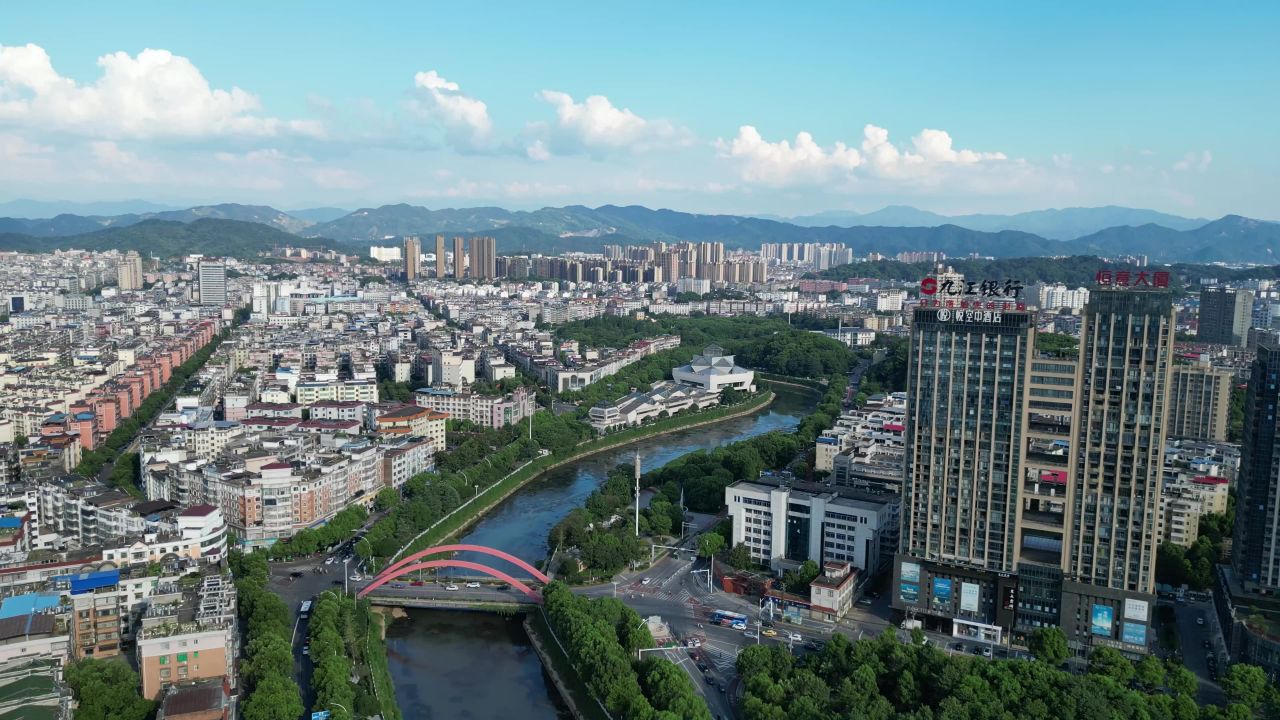 航拍江西萍乡城市天际线萍乡大景
