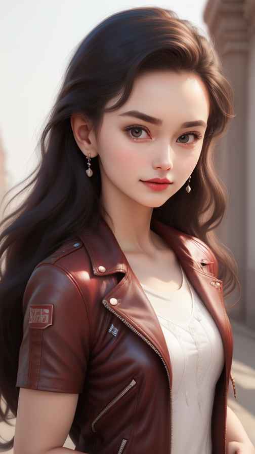 红色皮衣大美女
