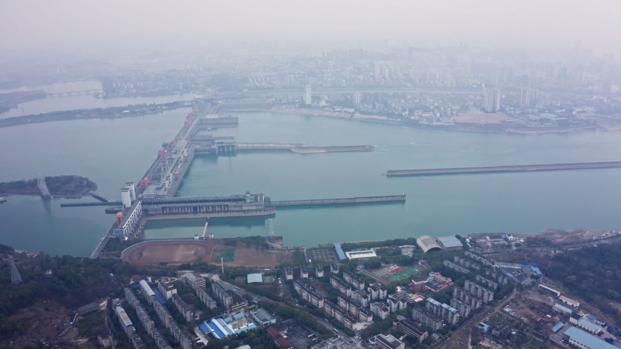 湖北宜昌长江三峡葛洲坝航拍视频