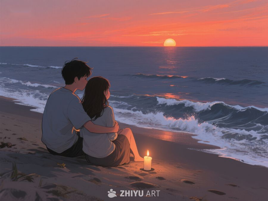 海边日落，情侣相拥 204
