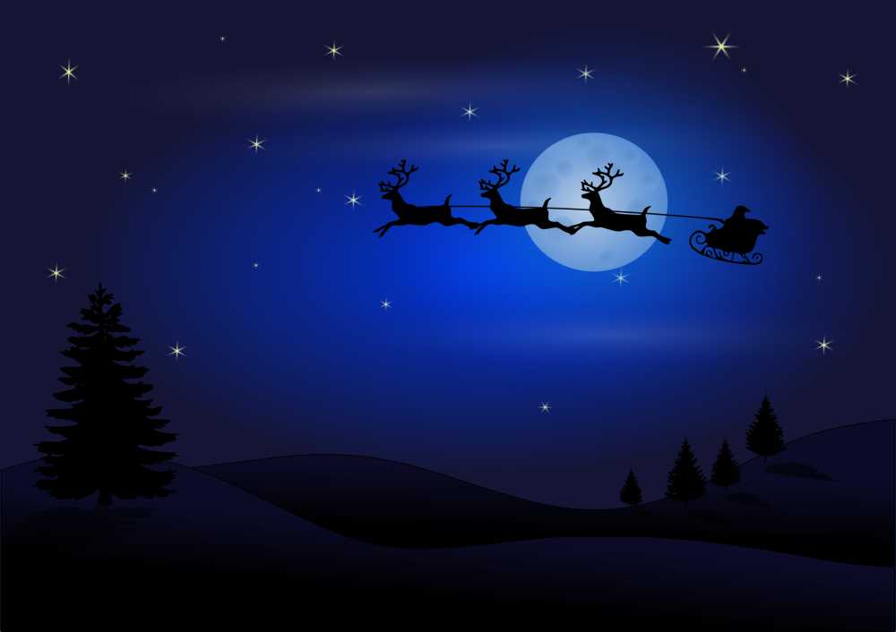 圣诞老人克劳斯圣诞节驯鹿八角飞行夜雪橇月亮十二月