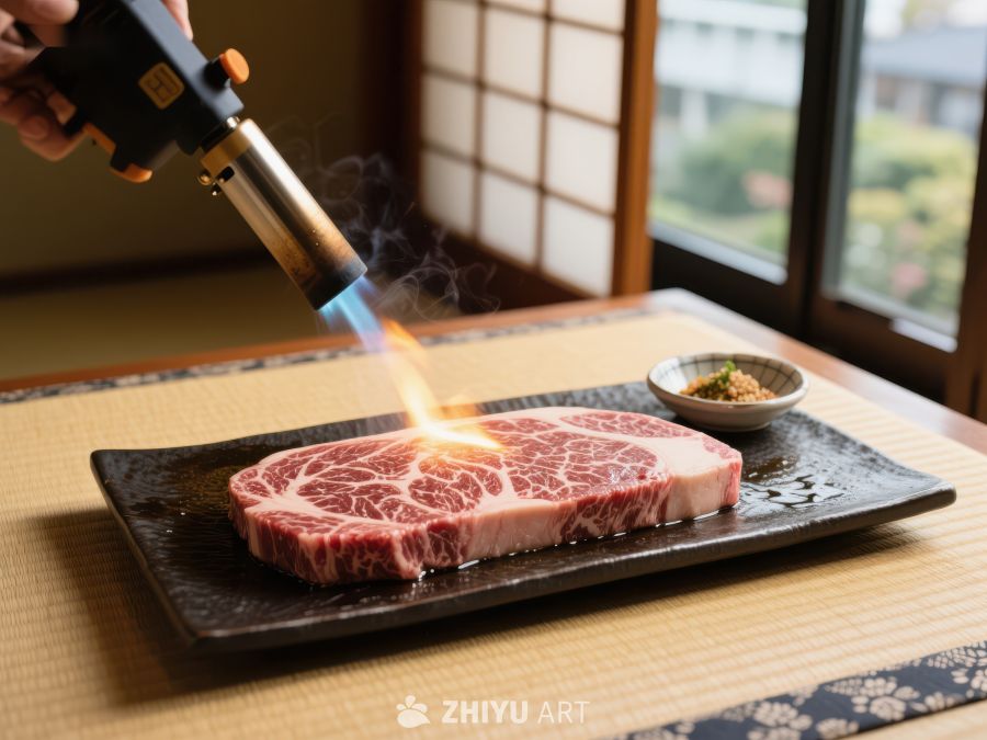 火焰炙烤牛肉，日式料理艺术