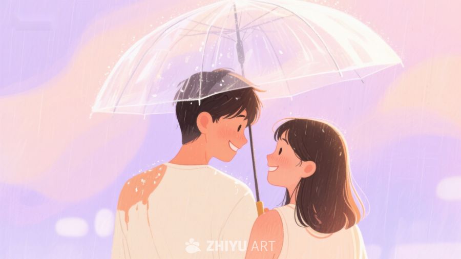 雨中情侣共撑透明伞 667