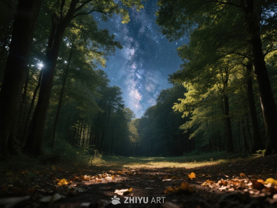 森林小径夜景，星光闪烁 61