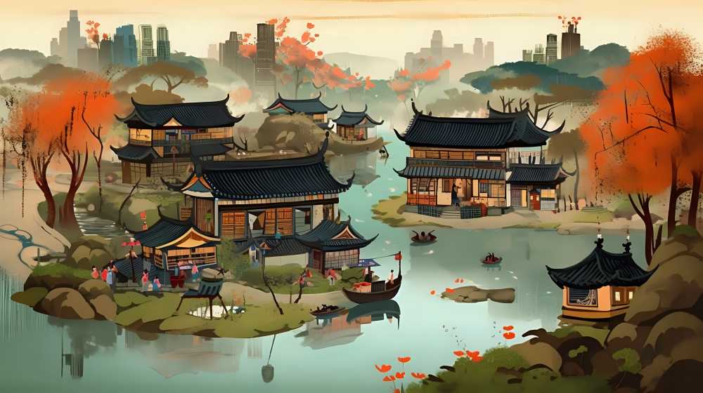 乡村插画阳光风景