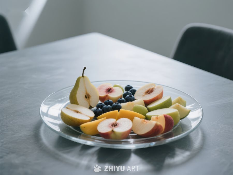 新鲜水果拼盘置于简约餐桌 631
