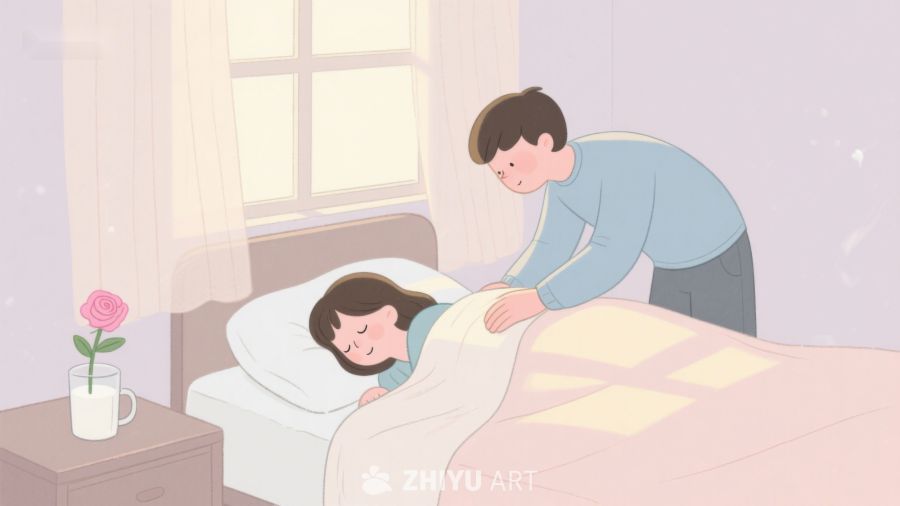 温馨时刻：男子轻柔为女子盖被 409