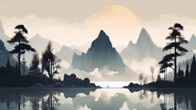 国风水彩画山水风景插画 15