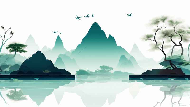 中国画园林植物水亭子插画 19