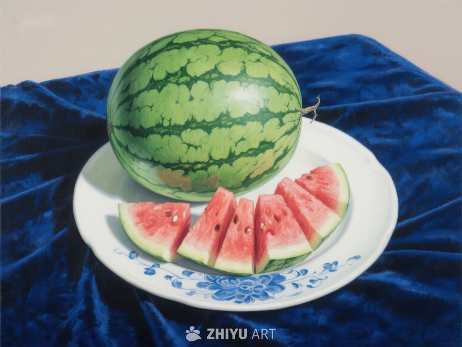 切开的西瓜与整瓜静物图 351