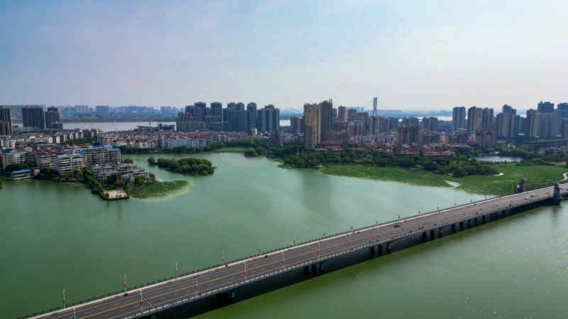 湖北鄂州城市风光航拍摄影图