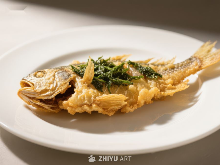 金黄酥脆的炸鱼配香菜 368