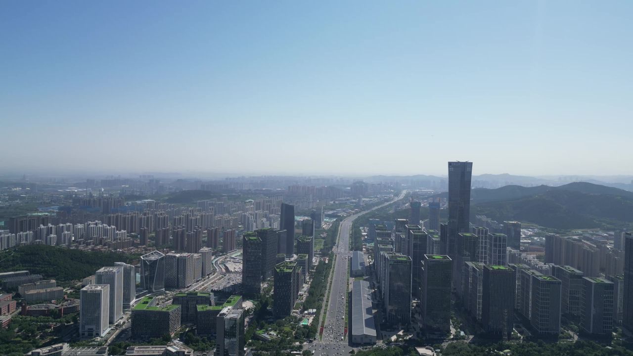  航拍山东济南奥体新城城市建设
