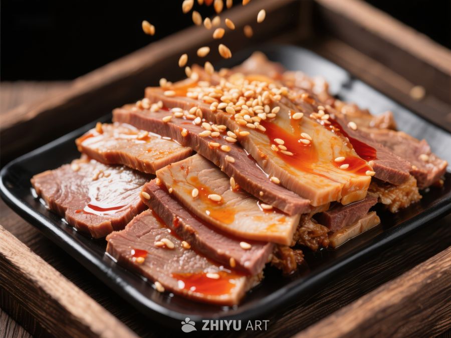 香辣卤肉配芝麻，诱人美食 1599