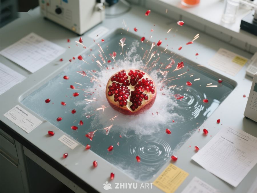 石榴在水槽中爆炸，种子四溅 433